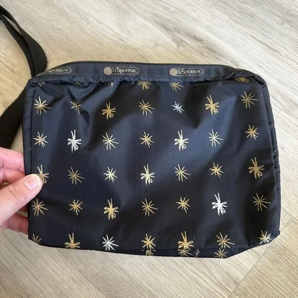 LeSportSac Crossbody Purse & Bag Set Starlet Print Black Metallic Freehand Stars - Picture 8 of 10